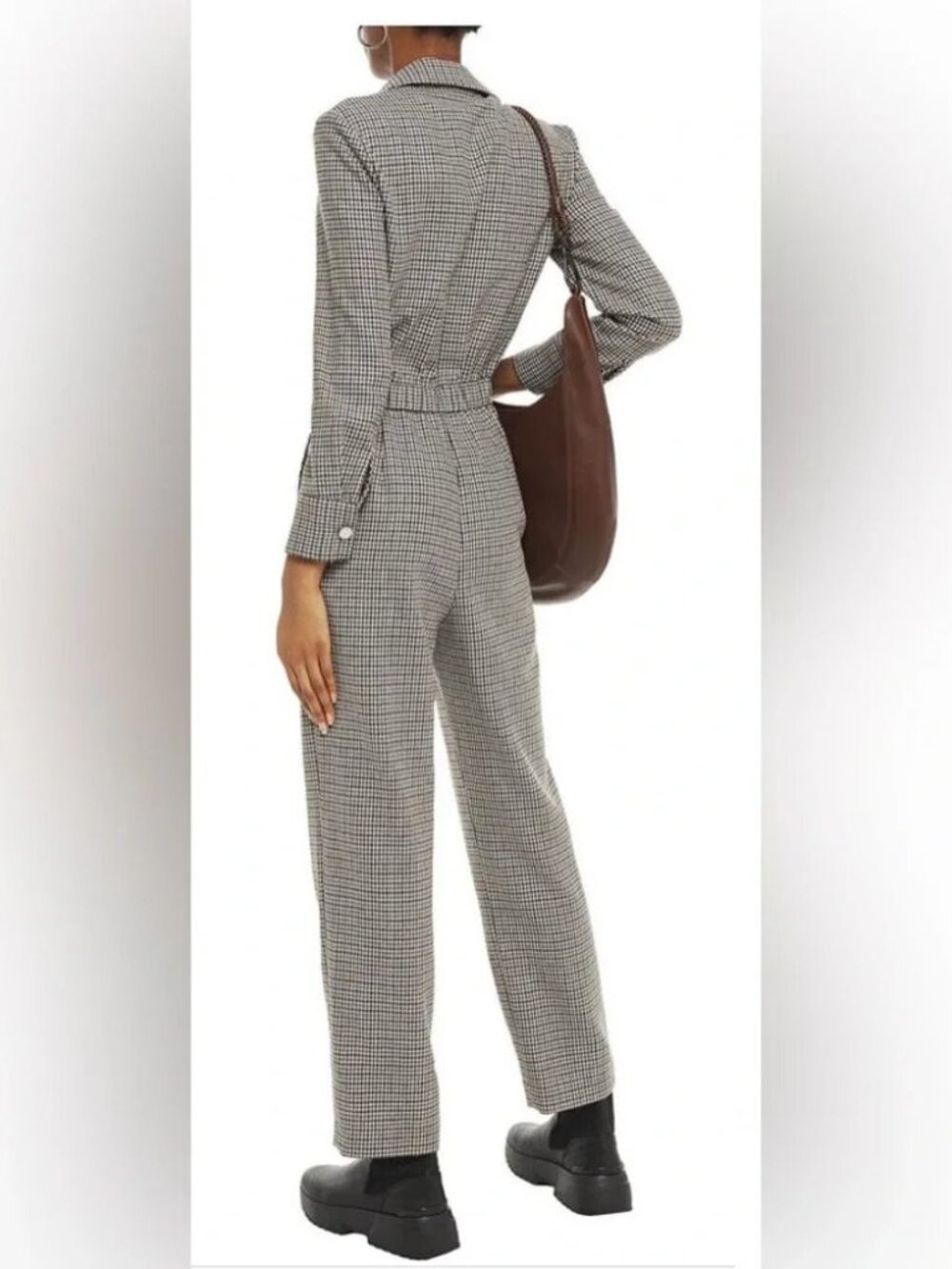 NWT Maje 'Pregor' Houndstooth Plaid Wool Blend Jumpsuit Size 34 - Picture 2 of 3